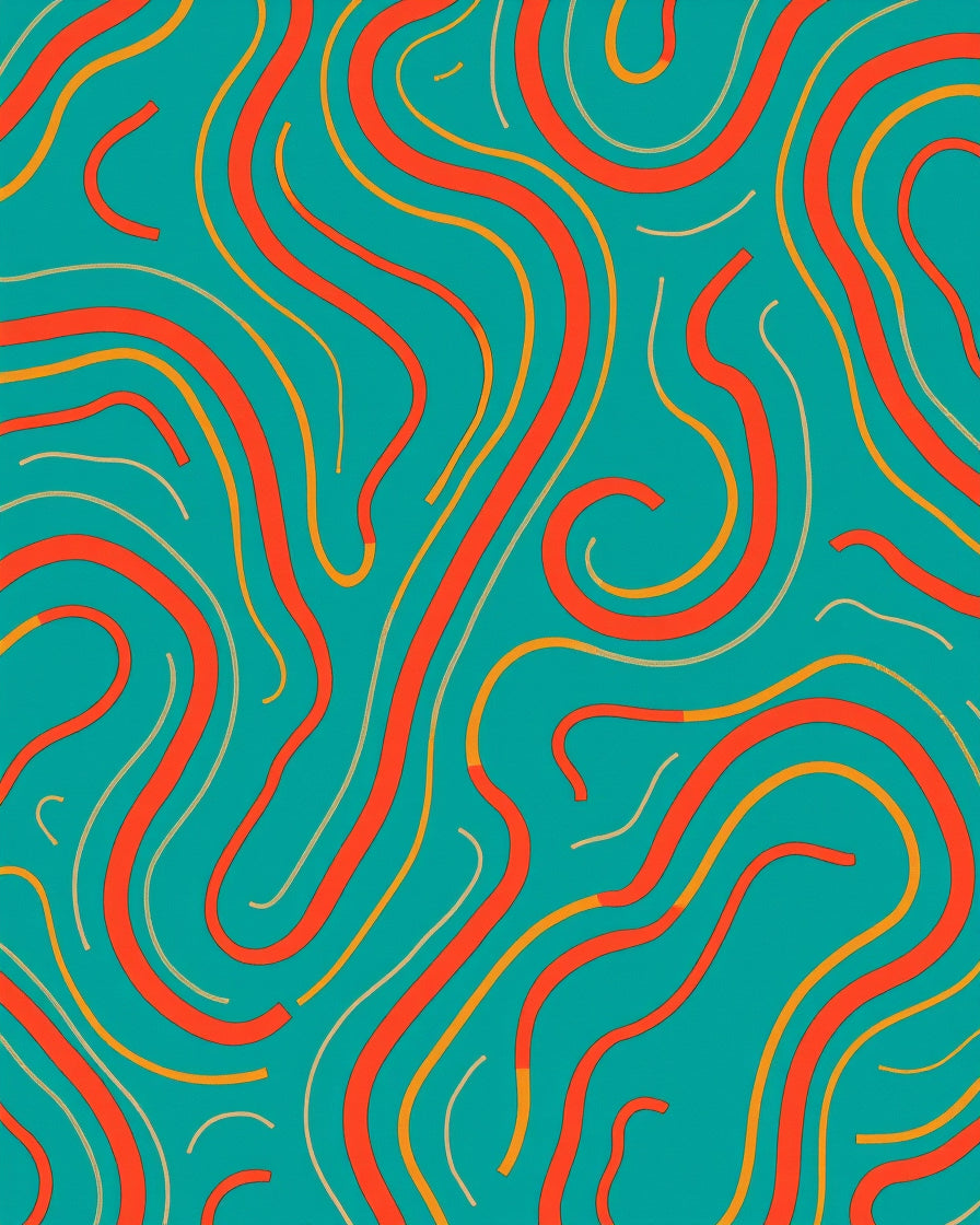 Abstract Swirls Red Teal Design Rug