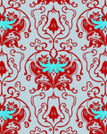 Red Blue Floral Damask Pattern Rug