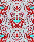 Red Blue Floral Damask Pattern Rug