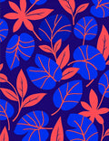 Tropical Leaf Pattern Red Blue Rug