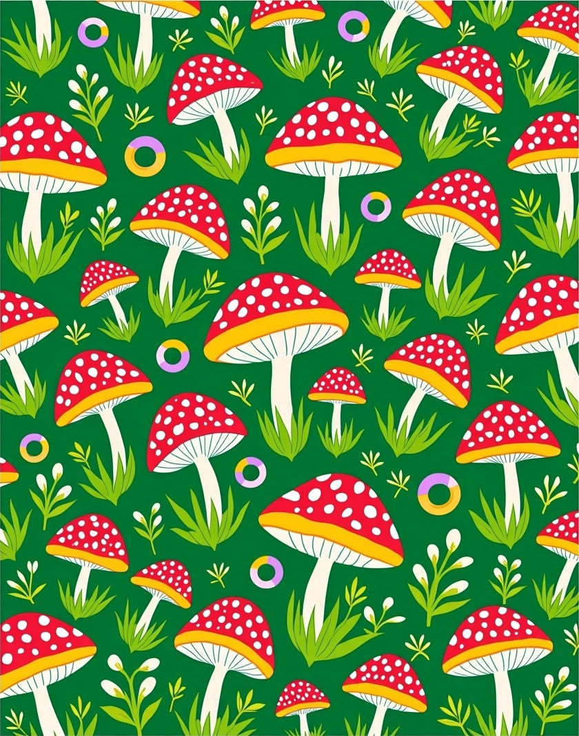 Whimsical Mushroom And Grass Pattern Rug