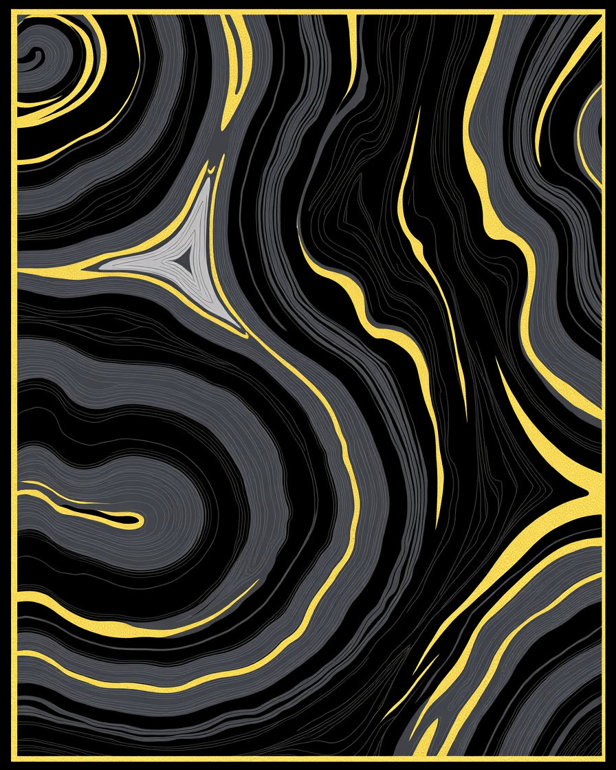 Bold Black Yellow Swirl Agate Design Rug