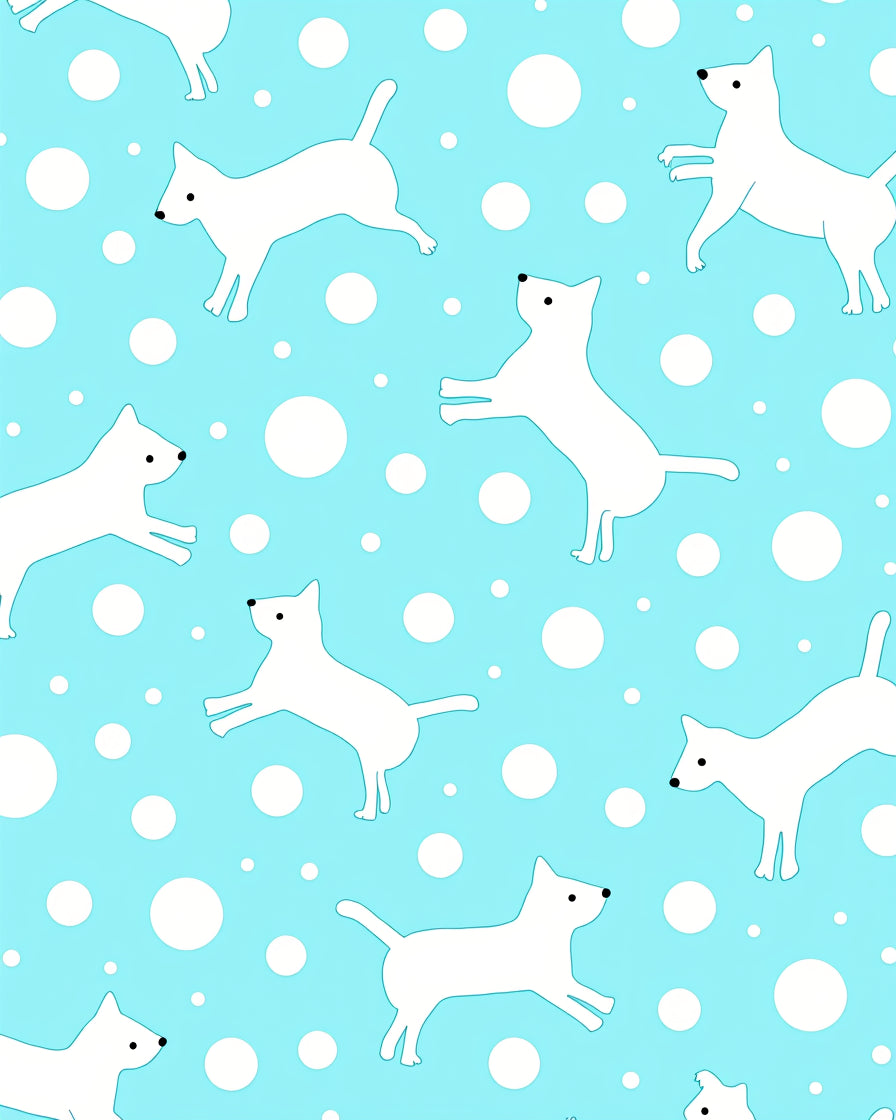 Playful White Dogs Dots Pattern Rug