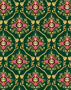Ornate Floral Patterned Green and Gold Rug