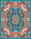 Red Teal Cream Floral Ornate Rug