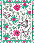 Whimsical Cat Skull Floral Pattern Rug