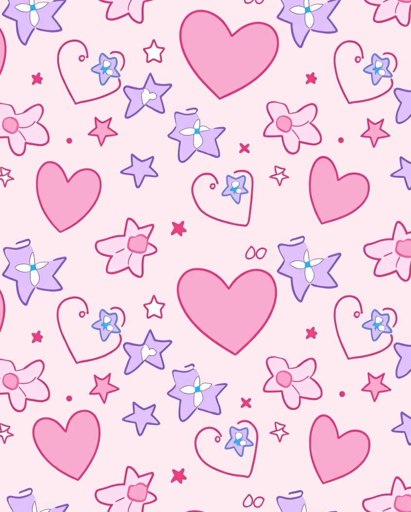 Pink Hearts and Stars Pattern Rug