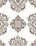 Intricate Brown Floral Damask Pattern Rug