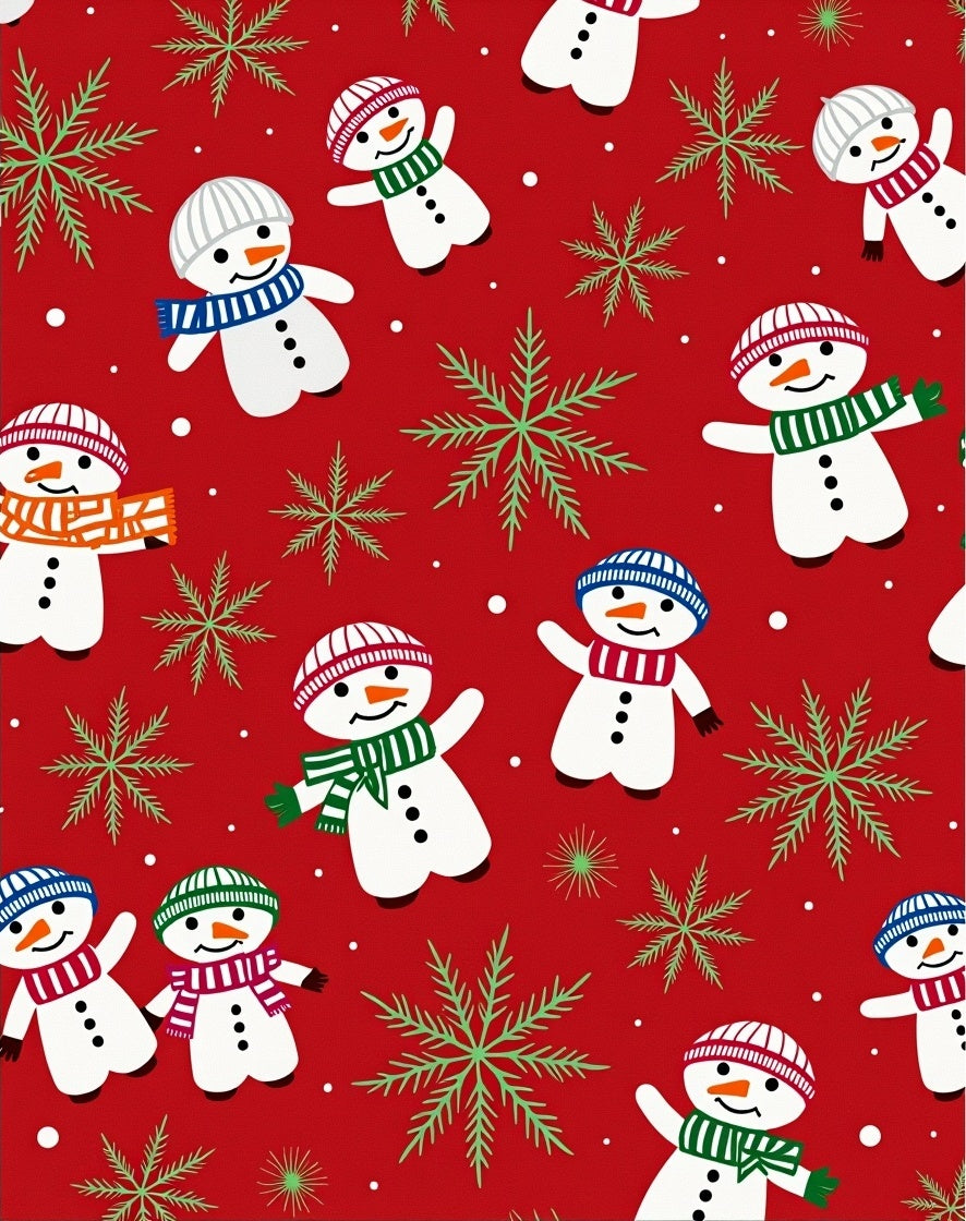 Animated Snowmen with Green Snowflakes Design Rug