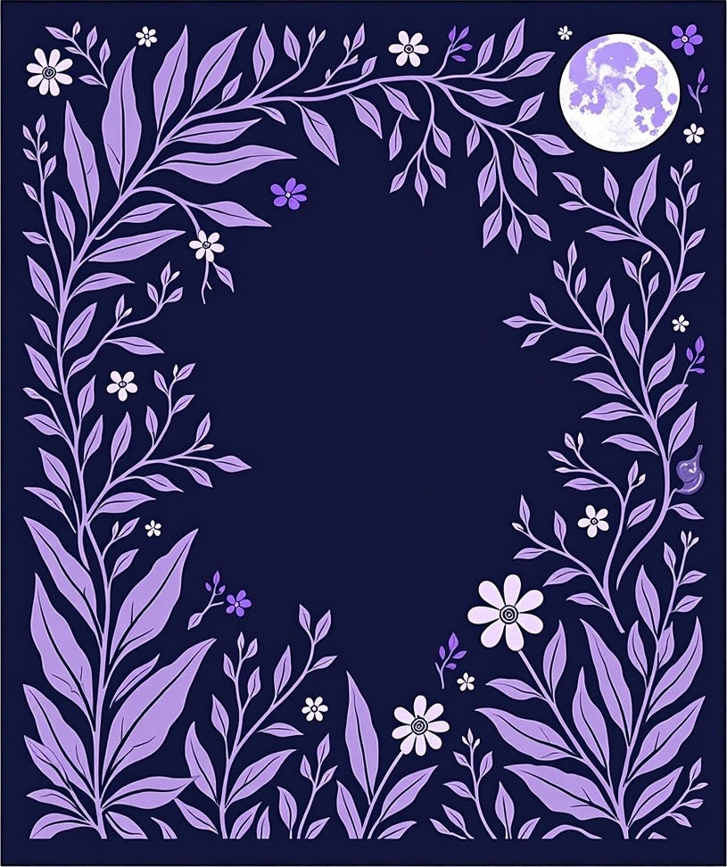 Purple Floral Moon Night Garden Design Rug