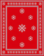 Red Snowflake Patterned Border Rug