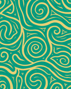 Teal and Gold Swirl Abstract Design Rug