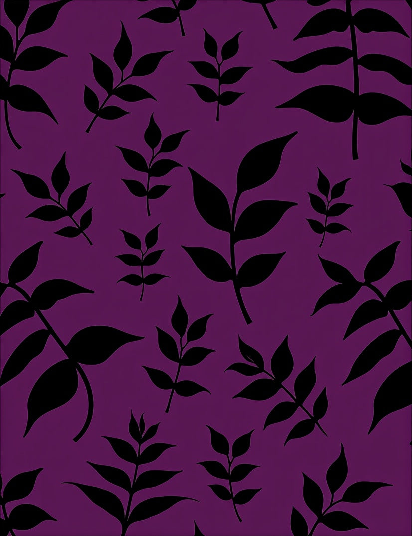 Dark Black Leaf Patterned Contemporary Rug