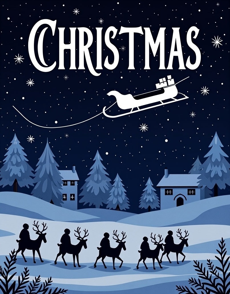 Night Sleigh Ride Festive Pattern Rug