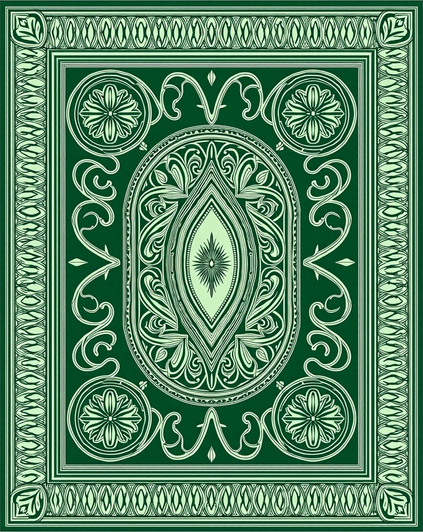 Emerald Green Ornate Floral Medallion Rug