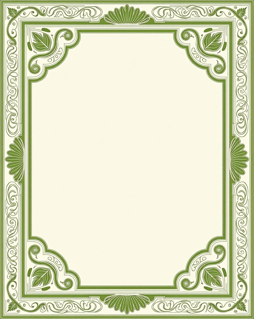Vintage Green Floral Scroll Frame Rug