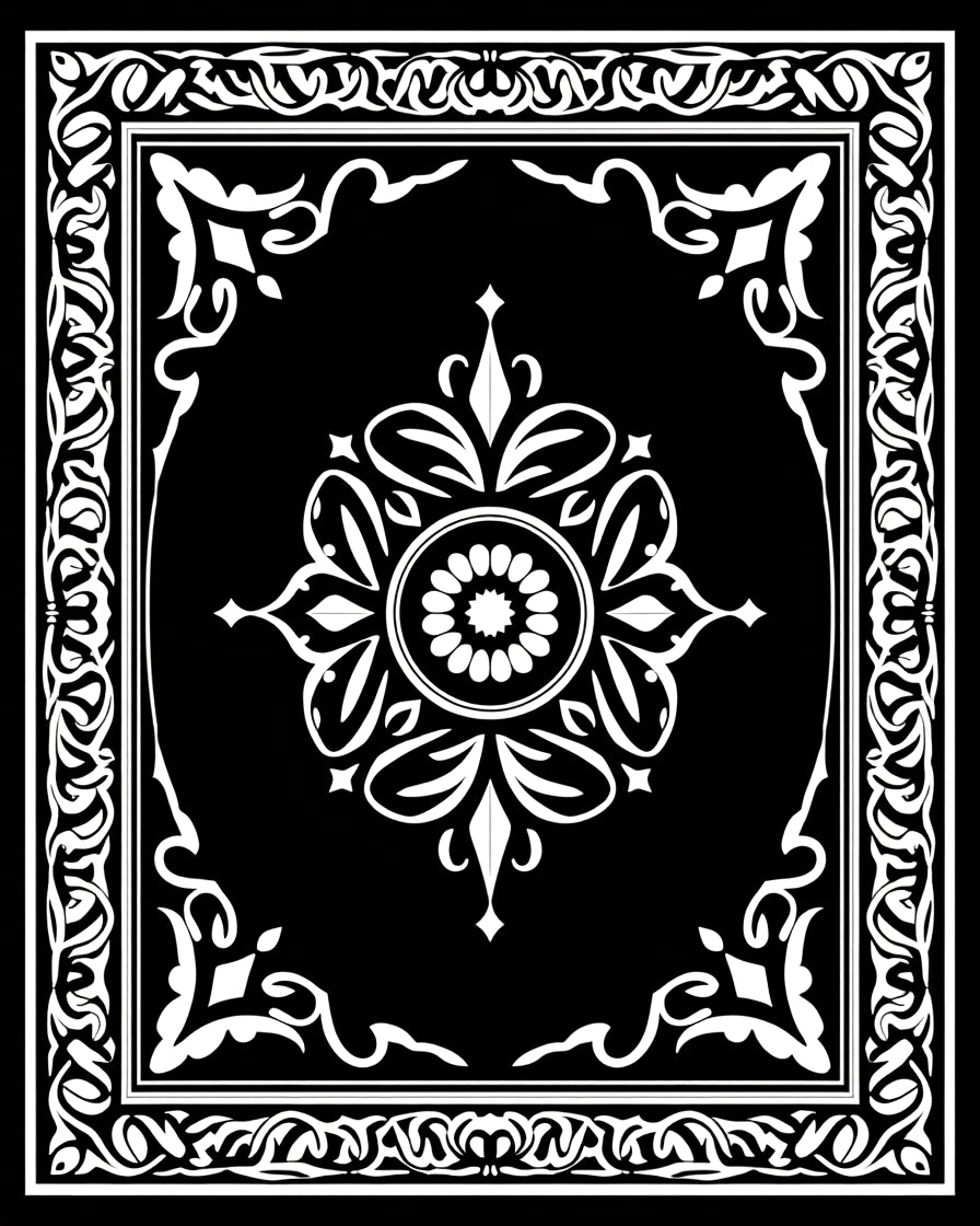 Vintage Black White Floral Scroll Pattern Rug