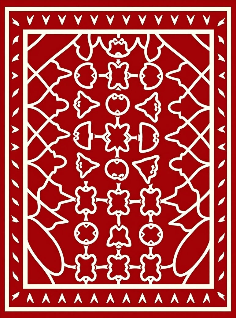 Ornate Red Cream Geometric Lattice Rug