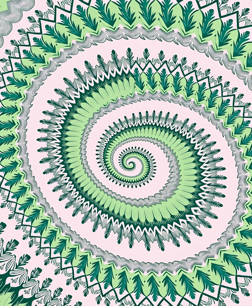 Green Leaf Mandala Spiral Rug