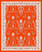 Classic Orange Floral Motif Pattern Rug