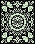 Intricate Floral Mandala Black and Light Green Rug