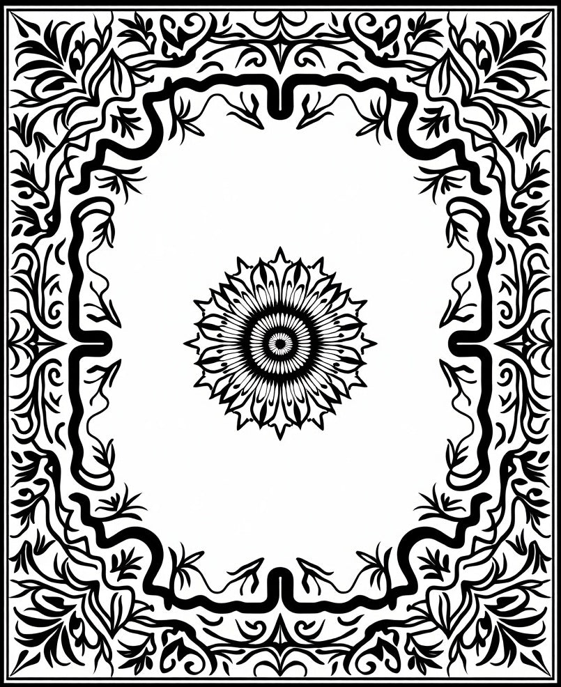Floral Mandala Black White Pattern Rug