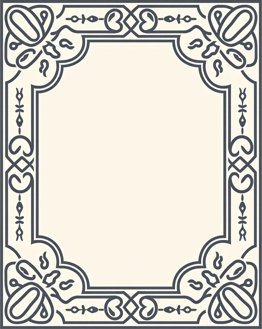 Ornamental Dark Gray Floral Frame Design Rug