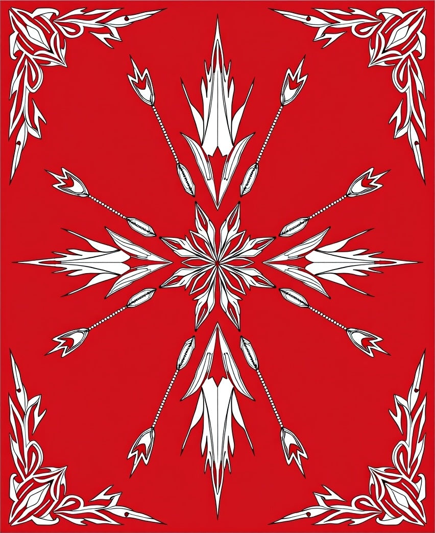 Bold Red White Arrow Symmetry Pattern Rug