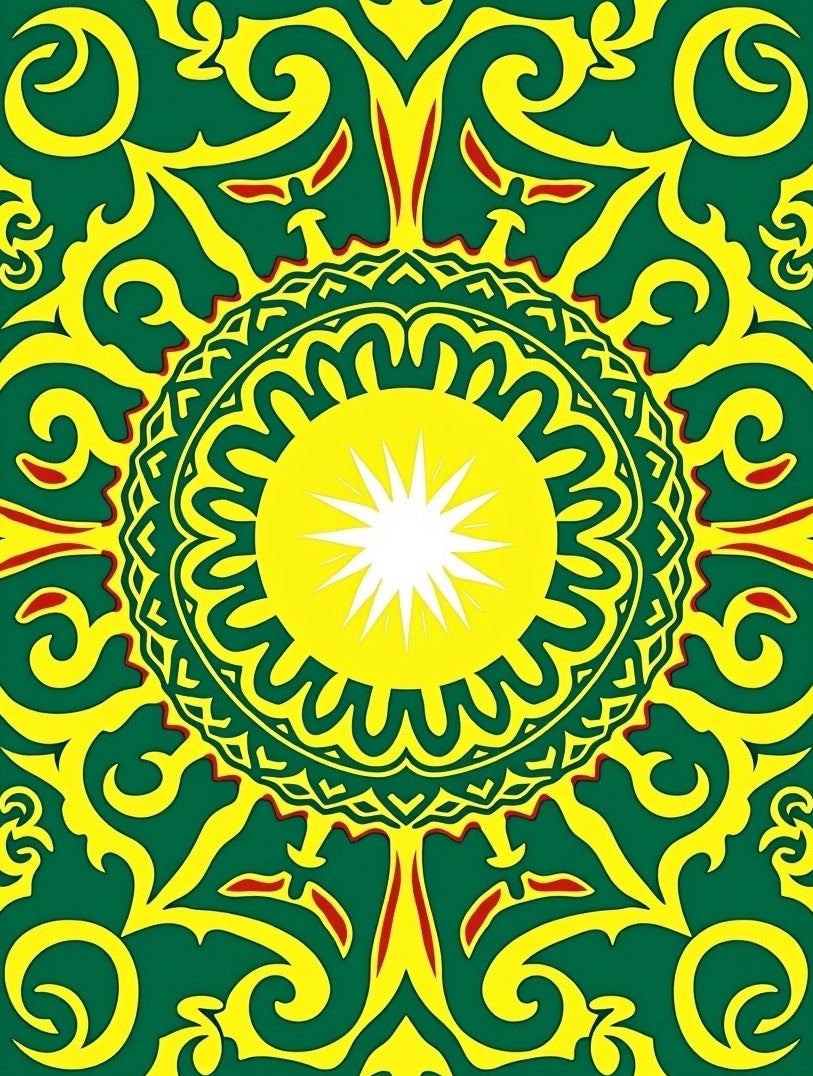 Emerald Yellow Sun Mandala Design Rug