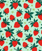 Red Strawberry Pattern With Green Leaves Rug