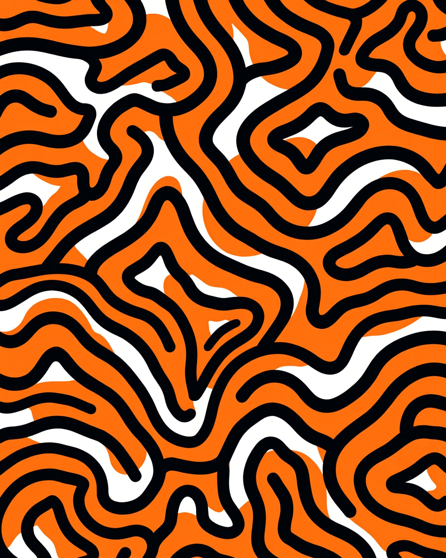 Bold Black Orange Wavy Lines Design Rug