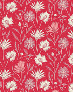 Tropical Floral Patterned Bright Red Rug