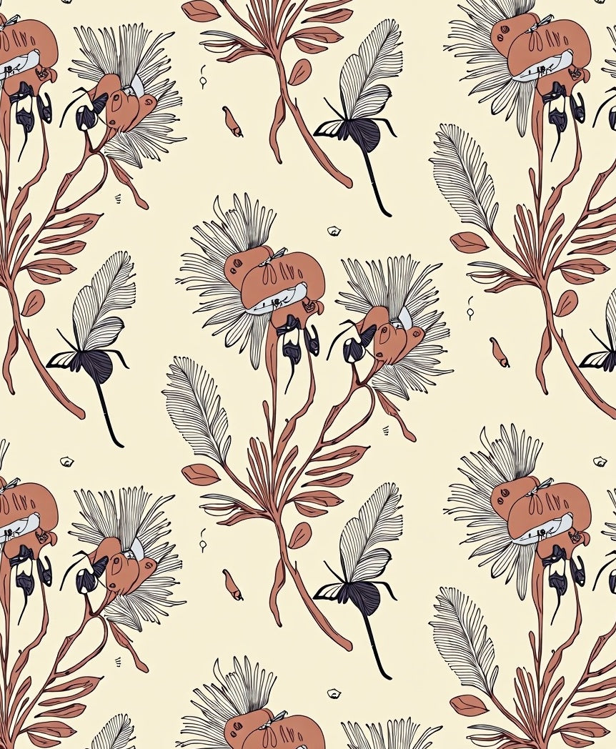 Botanical Fern Bloom Pattern Rug