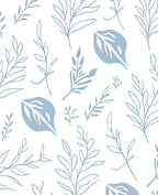 Delicate Blue Botanical Sketch Pattern Rug