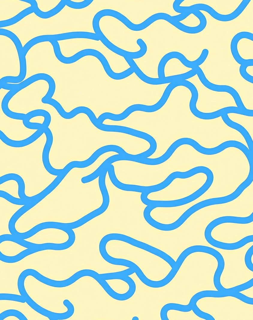 Abstract Blue Wavy Pattern Rug