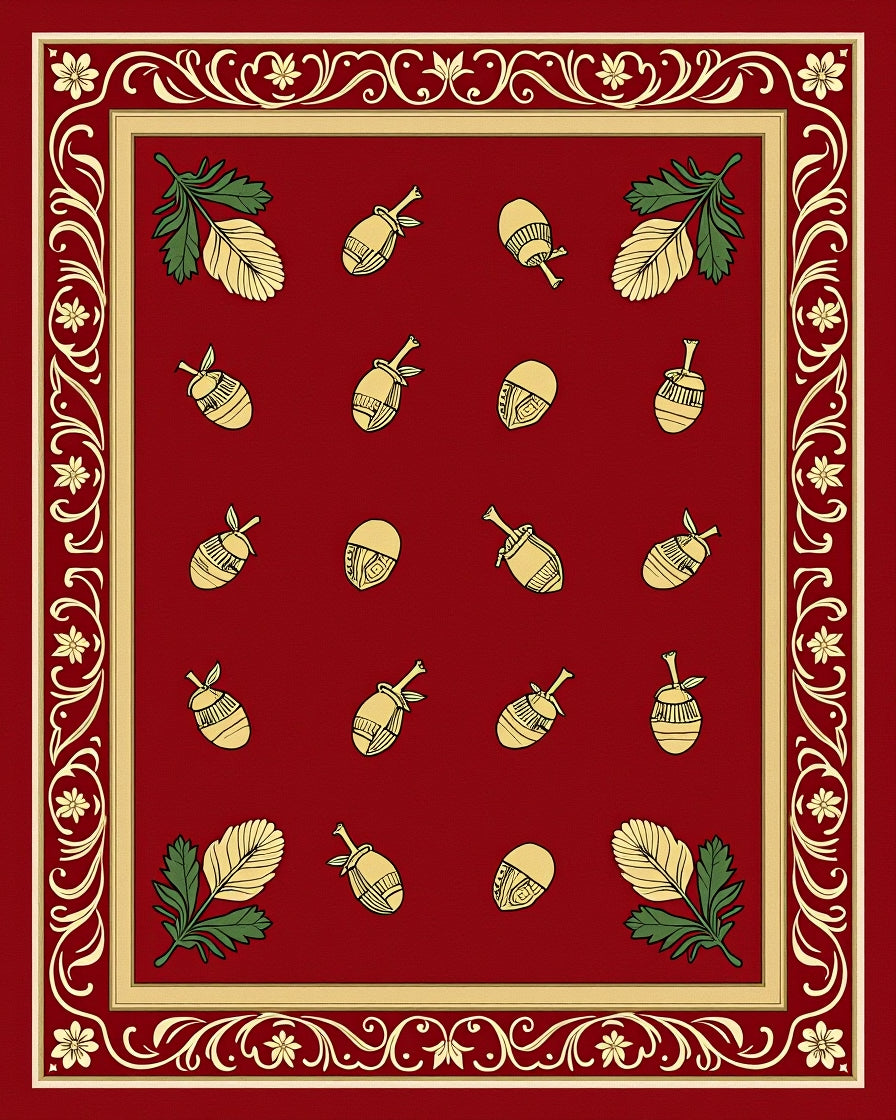 Gold Acorn Botanical Border Design Rug