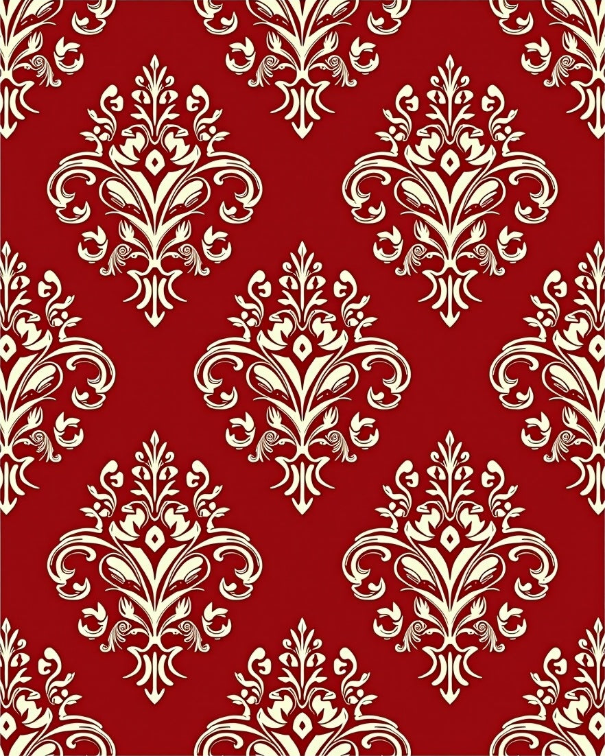 Royal Red Ivory Damask Pattern Rug