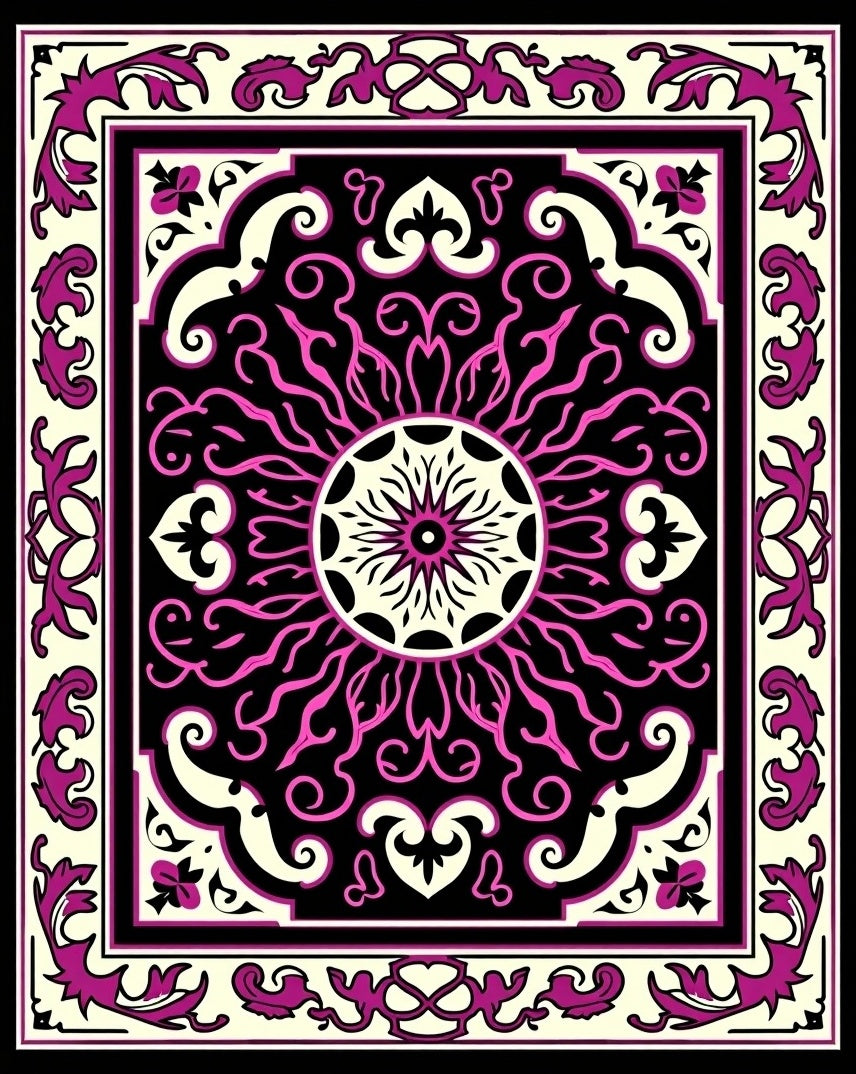 Ornate Pink and Cream Floral Mandala Rug