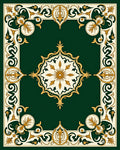 Ornate Gold Floral Green Cream Rug