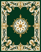 Ornate Gold Floral Green Cream Rug