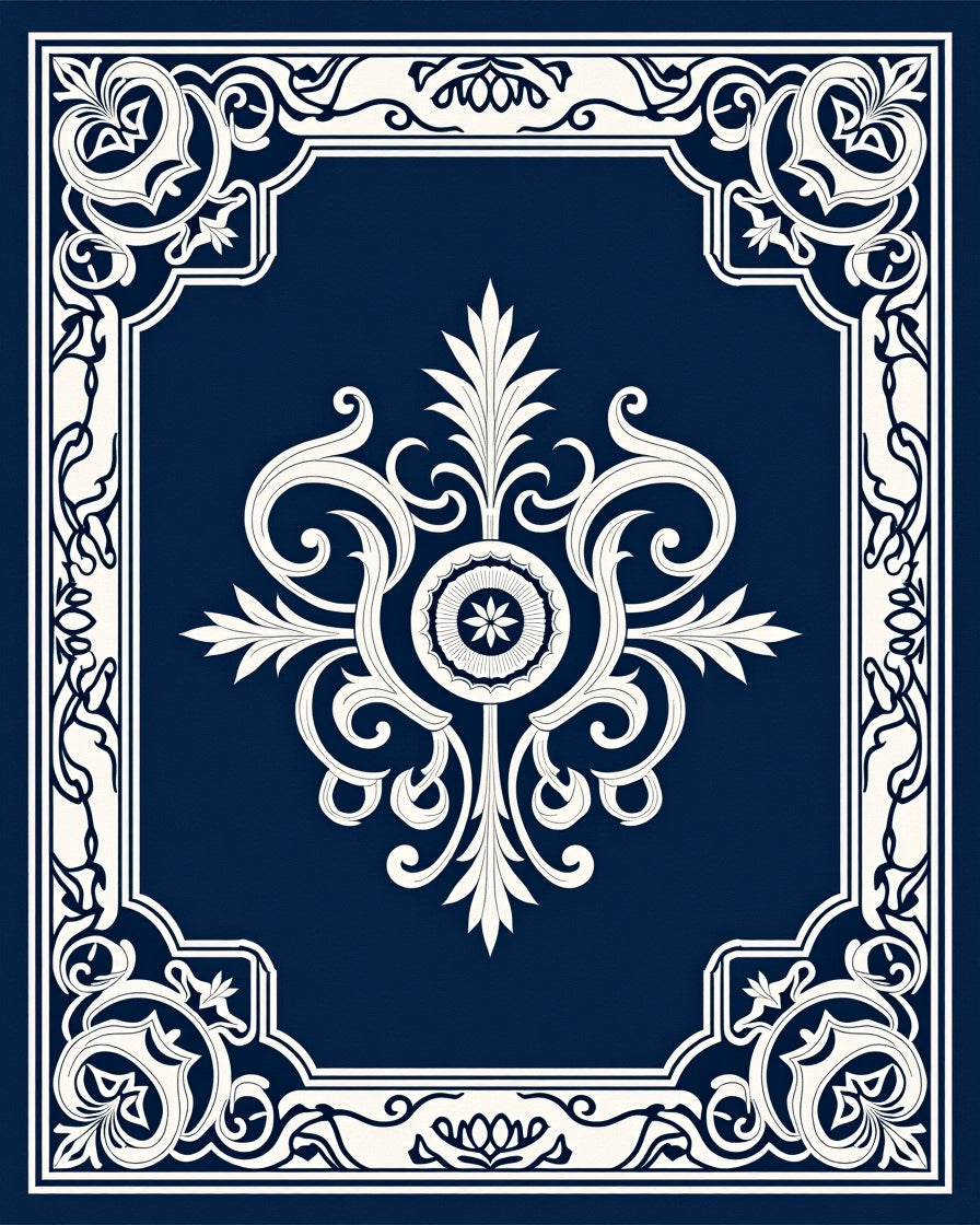 Elegant Ivory Floral Scrollwork Design Rug