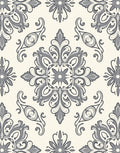 Ornate Grey Floral Damask Pattern Rug