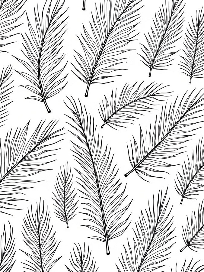 Feather Pattern Black White Outline Art Rug