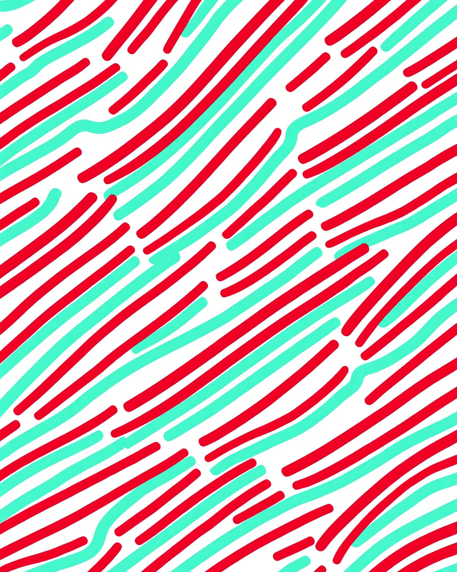 Red Teal Wavy Lines Rug