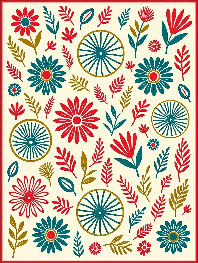 Folklore Floral Wheel Pattern Rug