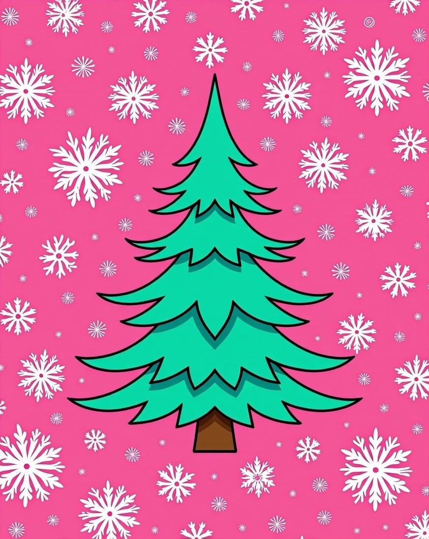 Pink Snowflake Christmas Tree Design Rug
