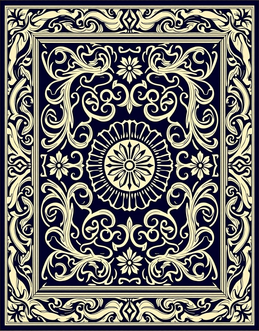 Elegant Scrollwork Floral Pattern Rug