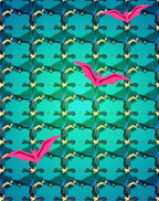 Pink Bat With Teal Geometric Pattern Rug