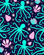 Aqua Octopus and Shell Pattern Rug