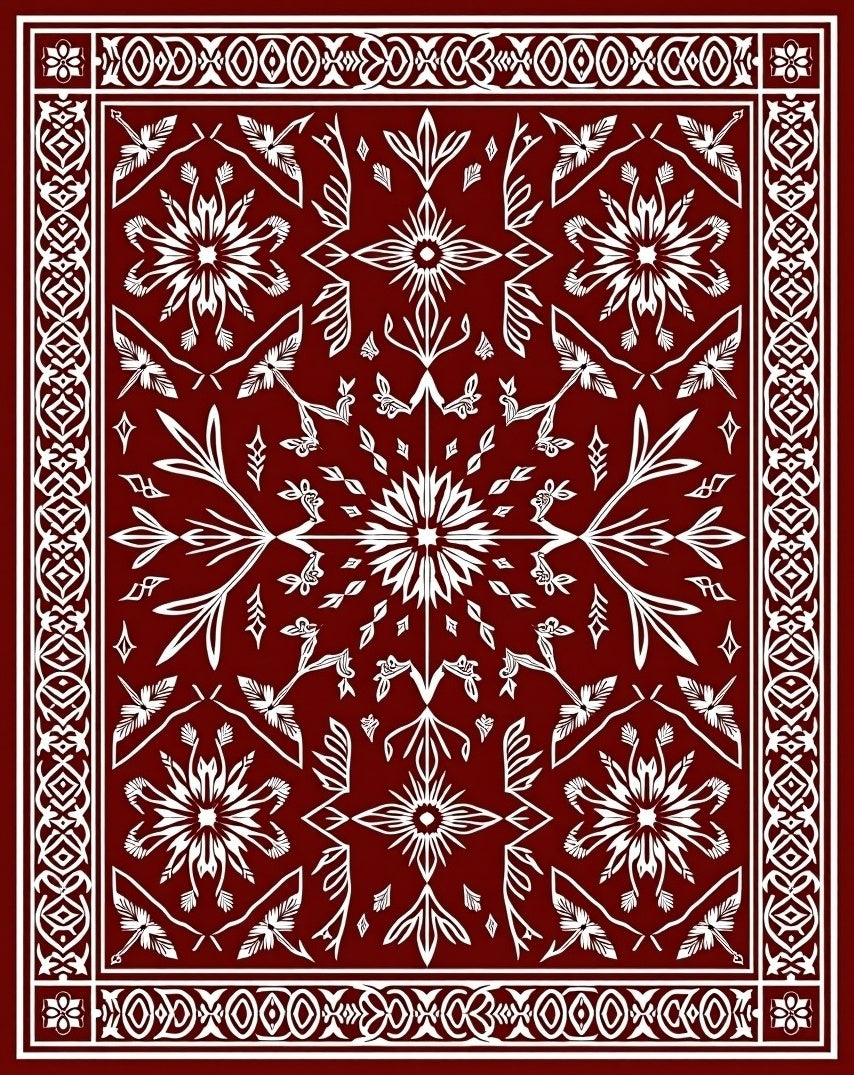 White Symmetric Floral Star Pattern Rug